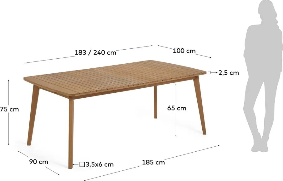 Tömörfa kerti étkezőasztal 100x240 cm Hanzel – Kave Home