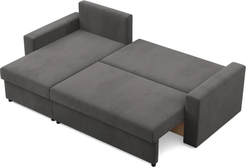 Zeus sarokkanapé, 1 ágyneműtartóval, egyenes kartámasz, szövet anyag, univerzális oldal, bonell töltet, szürke