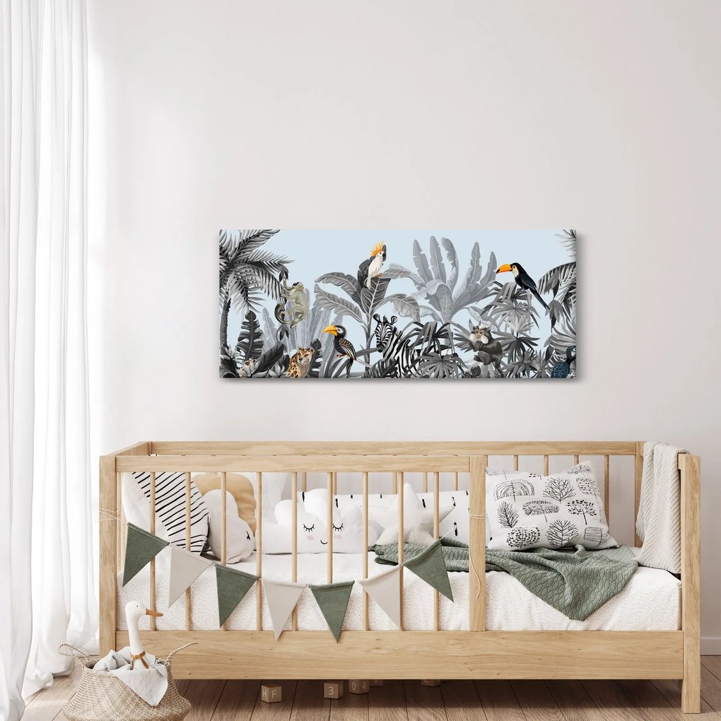 Állatok képe egy trópusi erdőben (120x50 cm)
