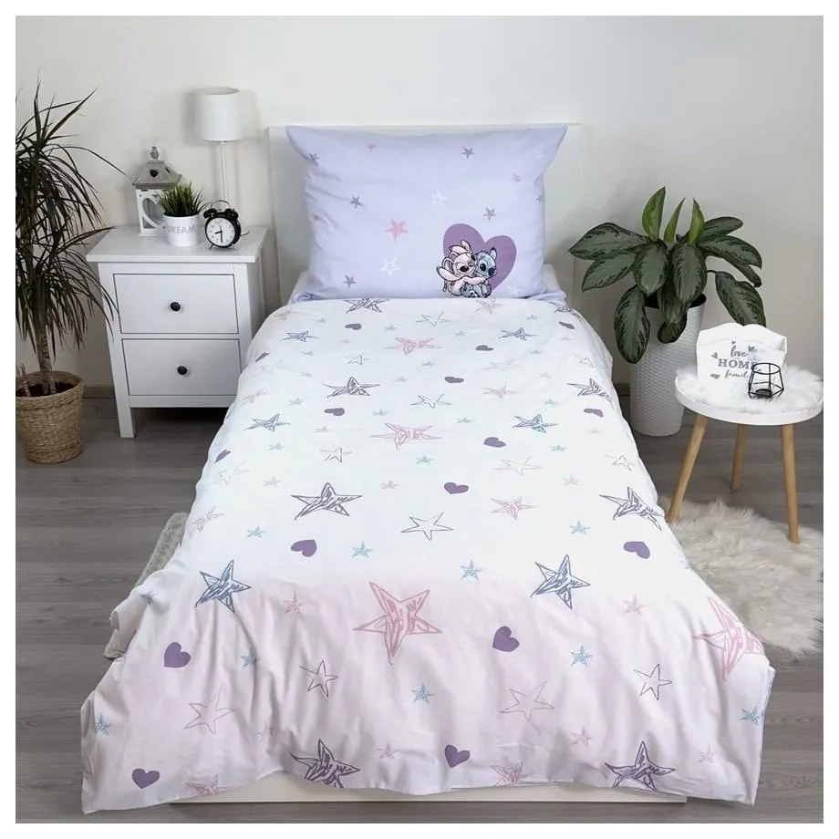 Egyszemélyes pamut gyerek ágyneműhuzat 140x200 cm Lilo and Stitch "Heart" – Jerry Fabrics