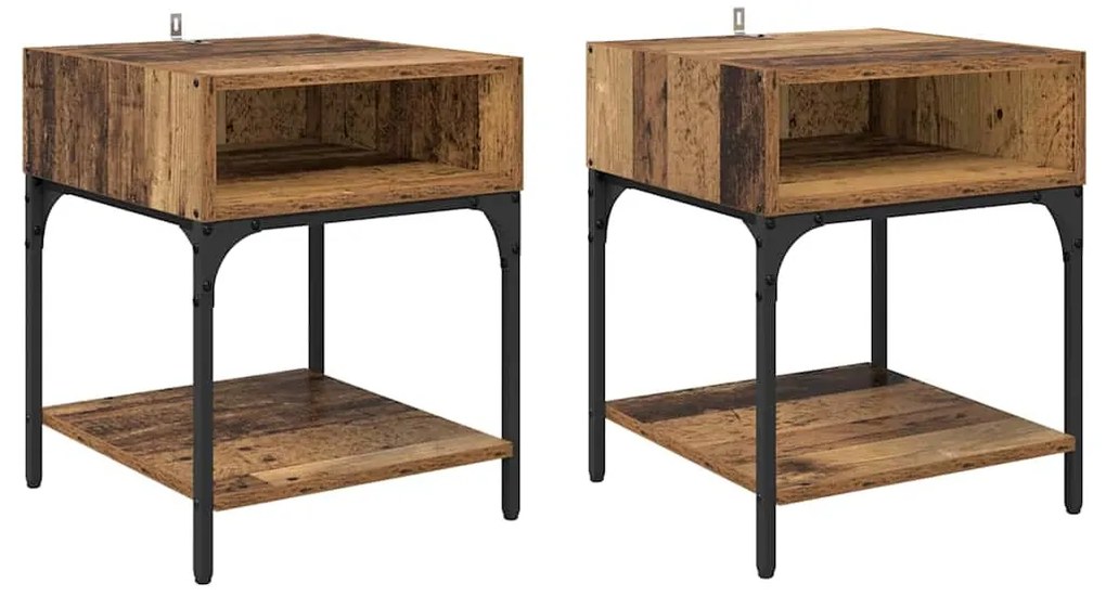 Éjjeli asztal 2 pcs Régi fa 40 x 40 x 50 cm Faanyag