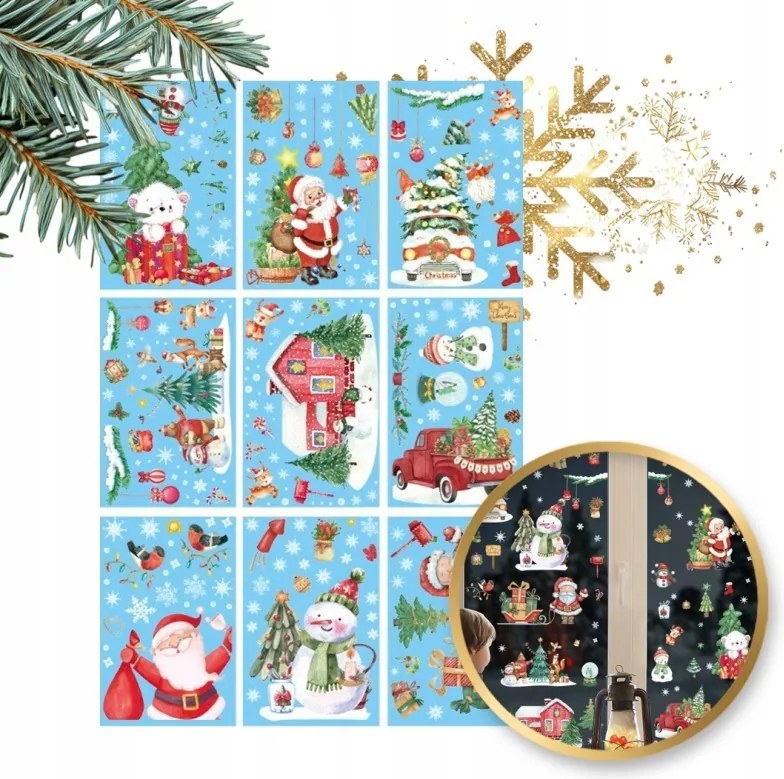 Karácsonyi Díszek Üvegmatrica Mikulás Dekoráció 8 Db