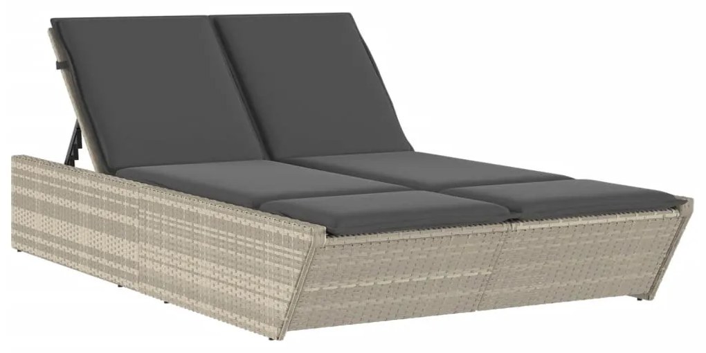 világosszürke polyrattan dupla napozóágy párnával
