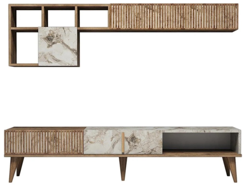 TV szekrény Milan - Walnut, White Marble