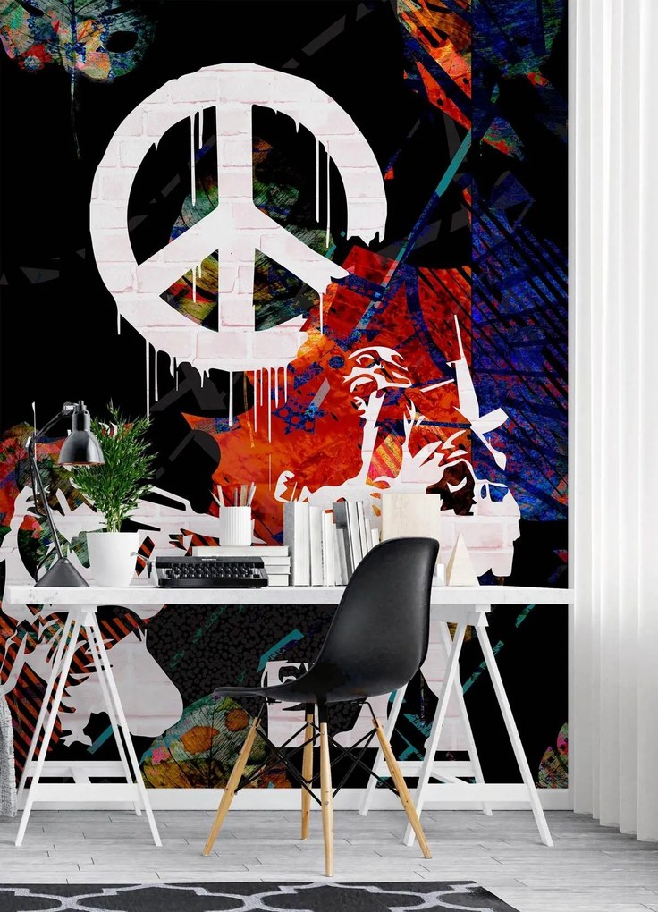 Gario Fotótapéta Banksy katonák és egy festett békejel Anyag: Vlies, Méret: 200 x 280 cm