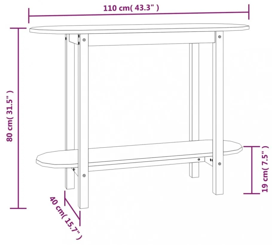 fekete tömör fenyőfa tálalóasztal 110x40x80 cm