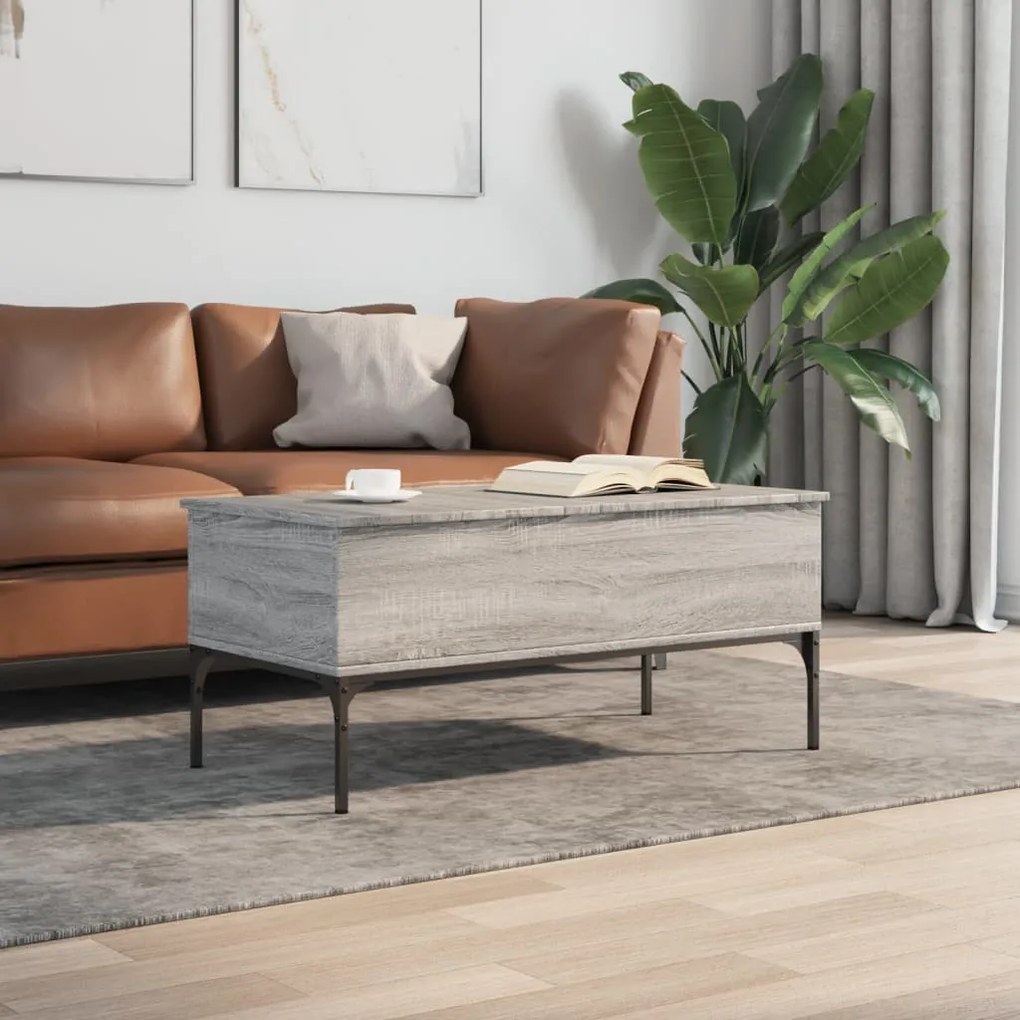 Szürke sonoma szerelt fa és fém dohányzóasztal 100 x 50 x 45 cm