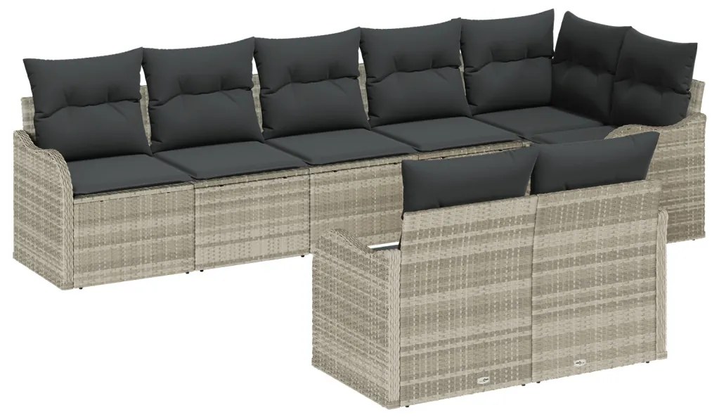 8 darabos kerti kanapé szett párnákkal világosszürke poli rattan, 2 fős kerti kanapé párnákkal világosszürke poli rattan