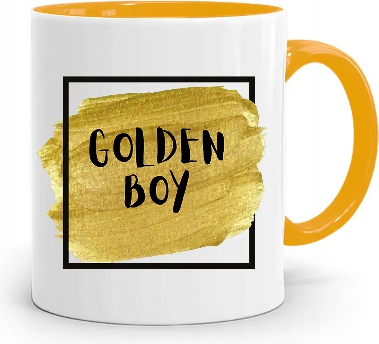 Sárga Ajándék Bögre Fiúnak Golden Boy nyomott mintával