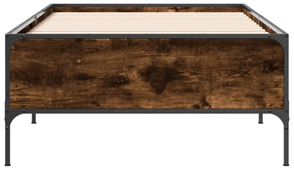 füstös tölgyszínű szerelt fa és fém ágykeret 100 x 200 cm