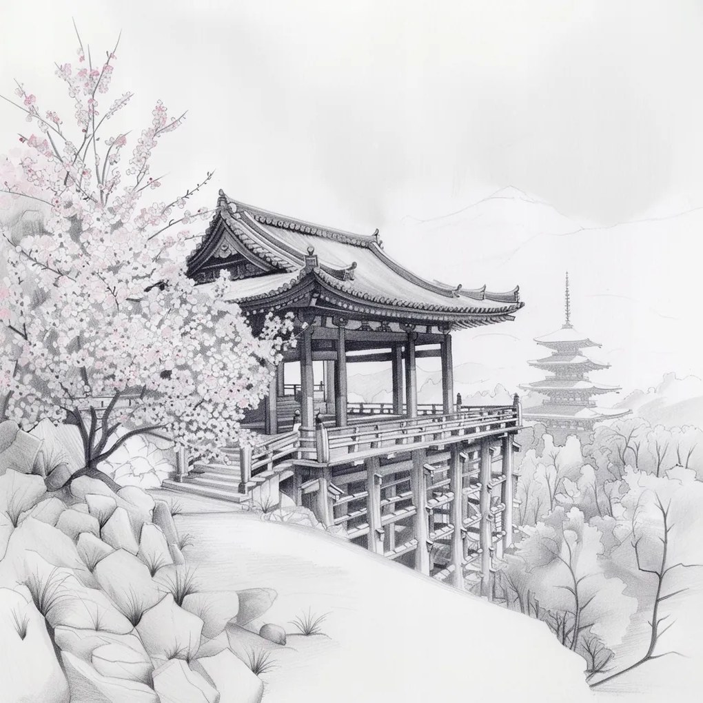 Vászonkép Canvas Tájkép Grafika Park Kert Japán Sakura 40x40