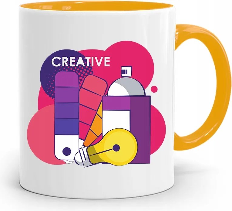 Sárga Bögre Ajándék Kreatív Grafikusoknak fényképes nyomtatással