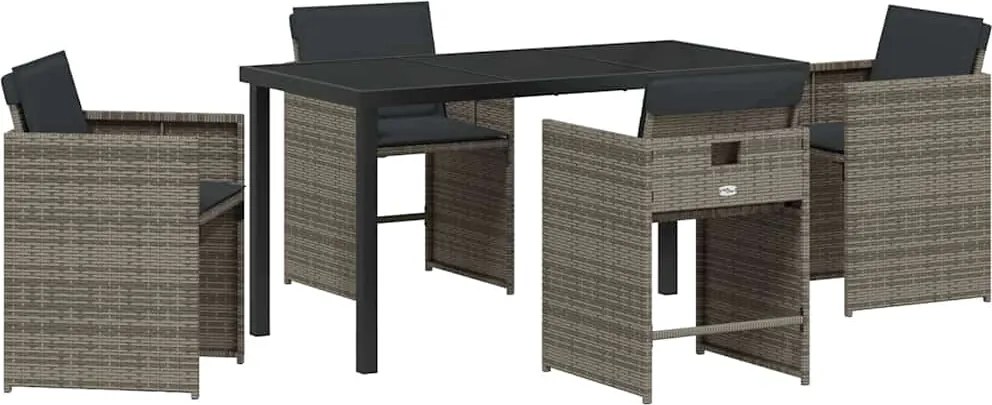 vidaXL Kert étkező szett 5 pcs Szürke polirattan