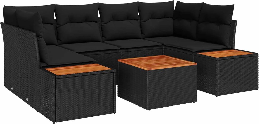 vidaXL Kerti Kanapé Szett párnával tárolóval 6 pcs Fekete Poli rattan