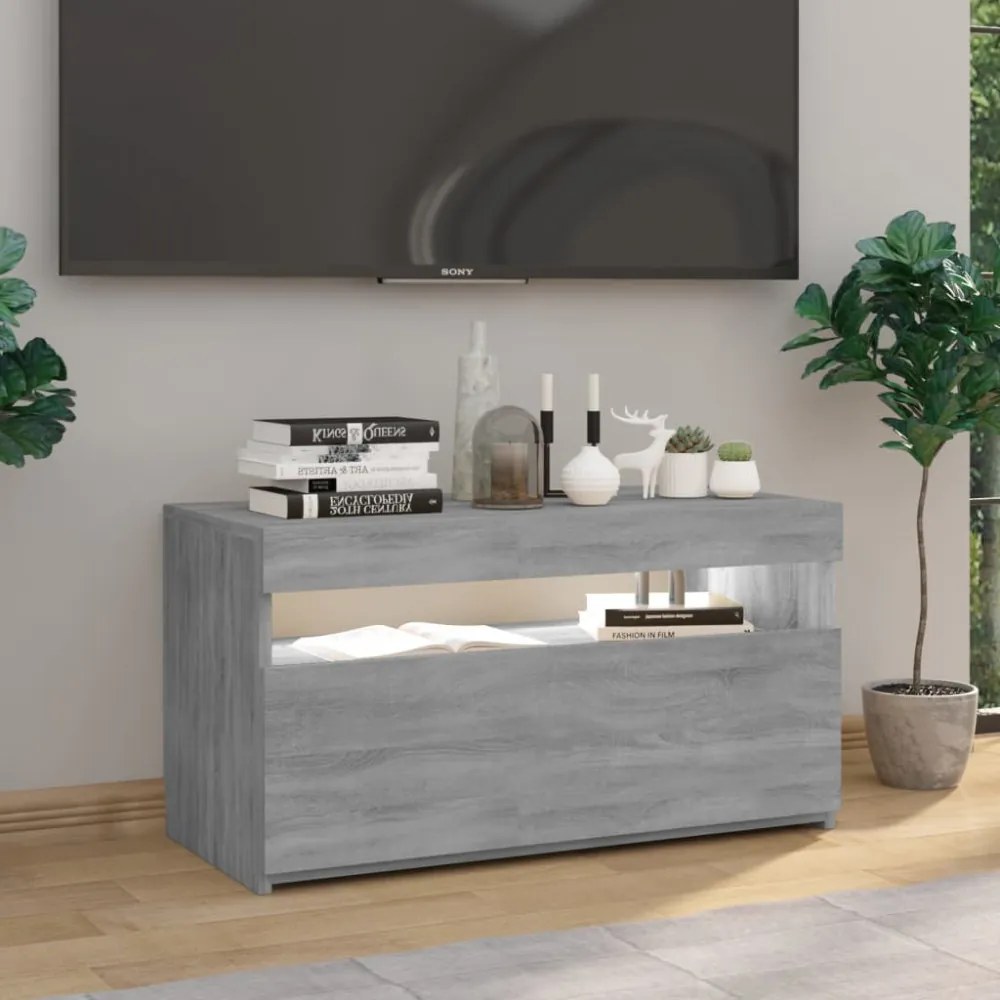 szürke sonoma színű TV-szekrény LED-világítással 75x35x40 cm