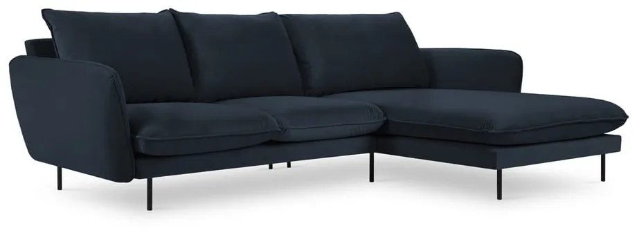 Sötétkék bársony sarokkanapé (jobb oldali) Vienna – Cosmopolitan Design