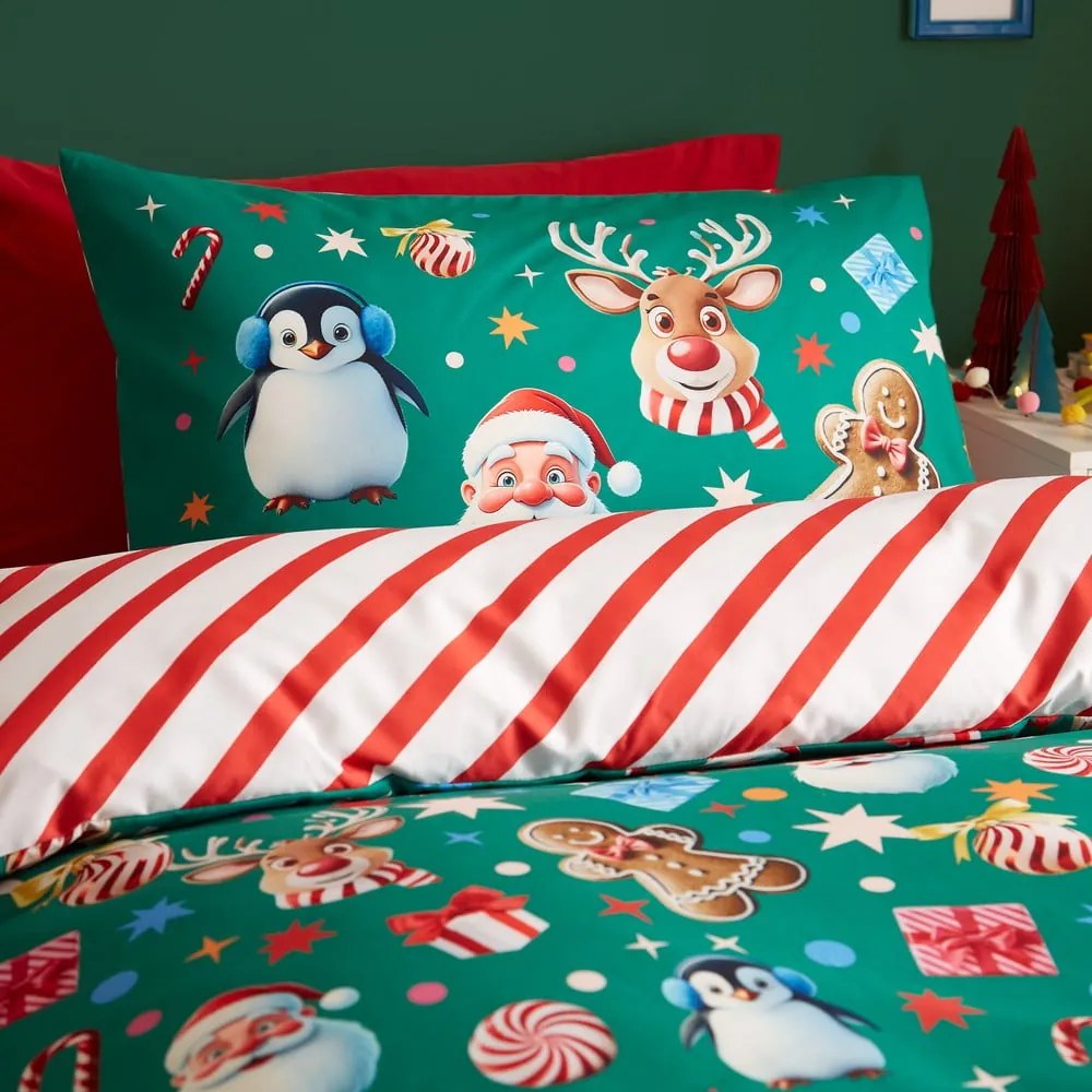 Zöld kétszemélyes ágyneműhuzat 200x200 cm Christmas Icons – Catherine Lansfield