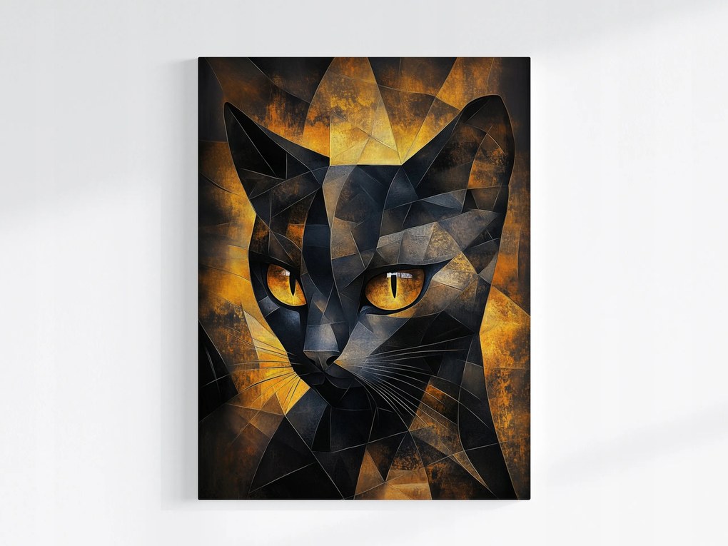 Poszter Grafika Macska Fekete Arany Geometria Mozaik 3D 60x80