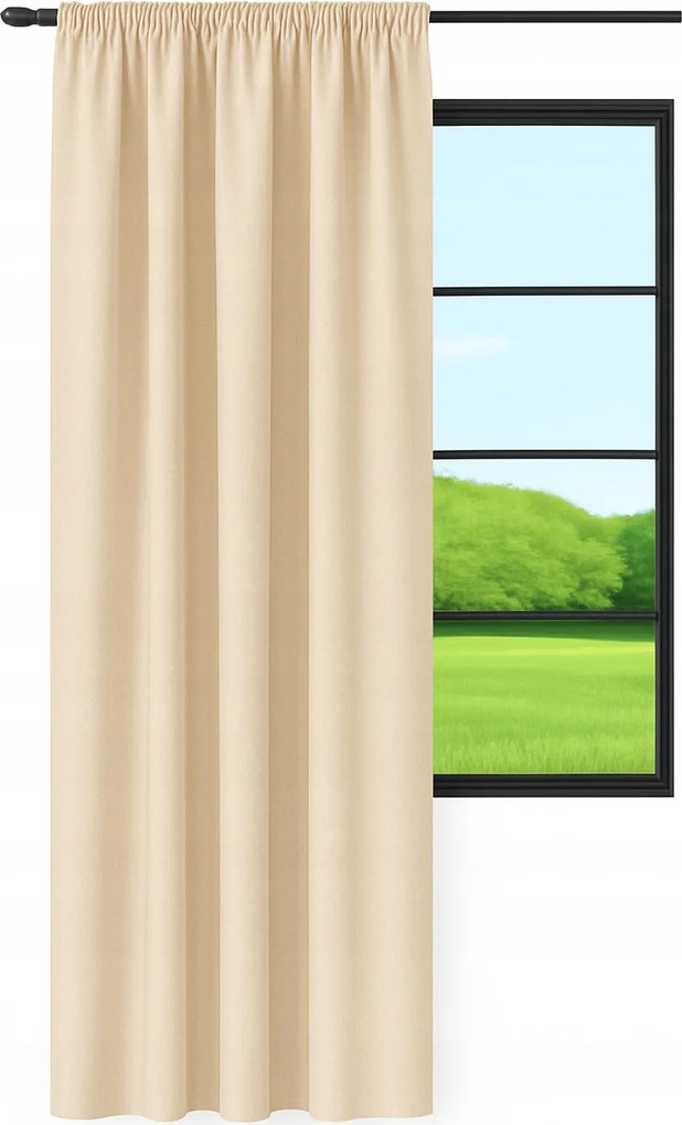 Klasszikus Függöny, Matt, 145x160 CM, Sima, Készre Varrva, Nappaliba, Ráncfelhúzós, Akasztós
