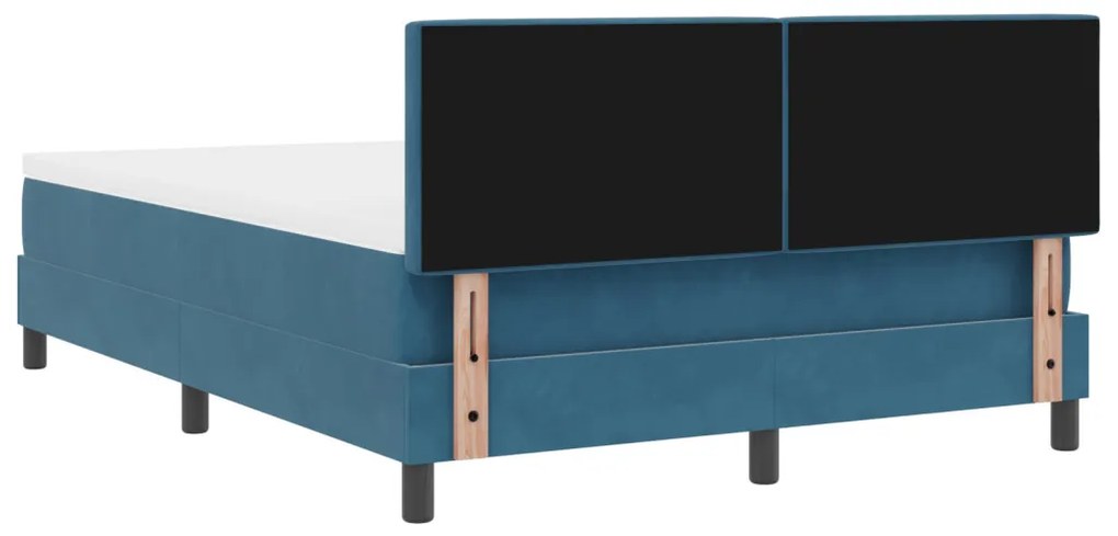 Boxspring Ágy Matrac & LED Sötétkék 140x190 cm Bársony