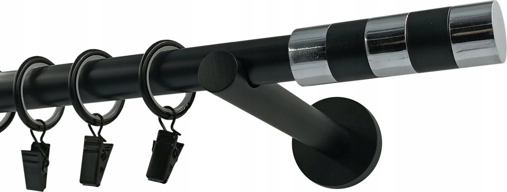 Függönykarnis szimpla Fém 19mm Henger Black&amp;chrom 120cm