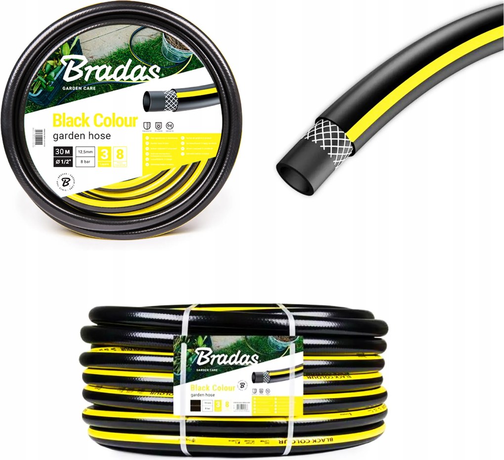 Kerti Gumitömlő Extra Erős 1/2" 30m öntözés Black Colour Bradas