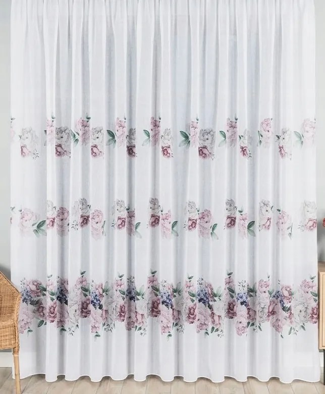 Tejes batiszt függöny bazsarózsa virágokkal rózsa kész függöny 400x240