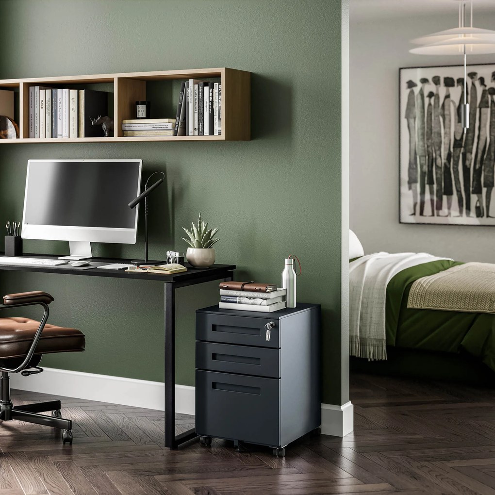 KATE görgős konténer íróasztal alá – 390 x 600 x 500 mm, antracit színű