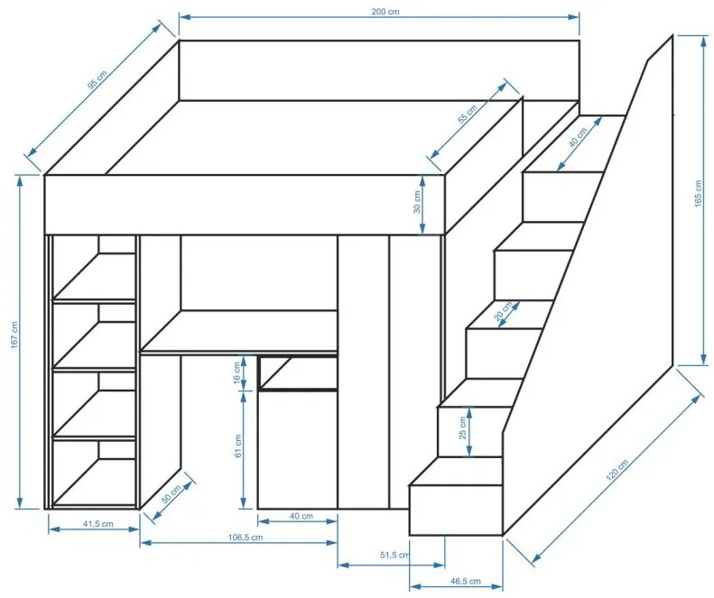 Kombinált gyerekágy 90 cm Kesa 14 (beton + matt fekete). 1085828