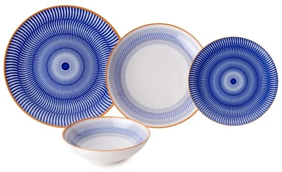 24 darabos étkészlet, kék/narancssárga, porcelán