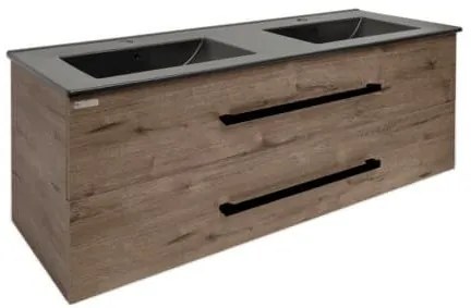 Fürdőszobaszekrény fekete fogantyúval és mosdókagylóval SAT Cube Way 120x53x46 cm tölgy Wellington matt CUBE46C1202DWMODC