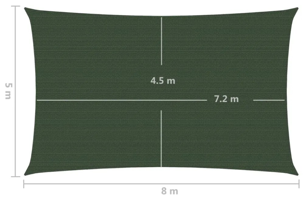 sötétzöld HDPE napvitorla 160 g/m² 5 x 8 m