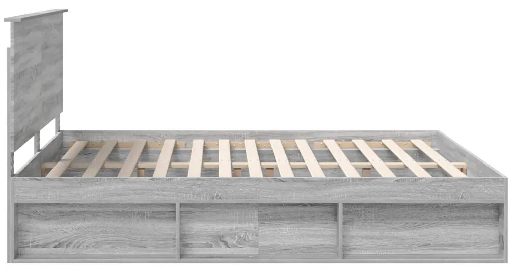 vidaXL Ágykeret fejtámlával Szürke Sonoma 180 x 200 cm Tömör fenyőfa