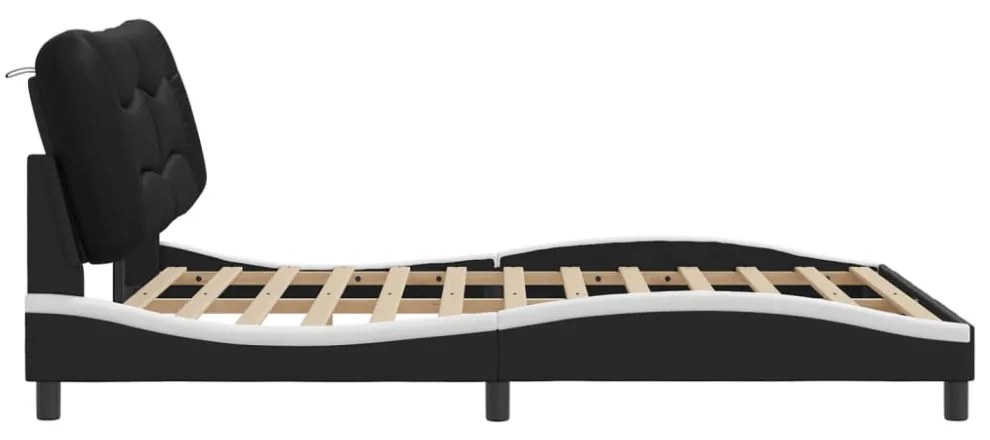 fekete és fehér műbőr ágykeret LED-világítással 160 x 200 cm