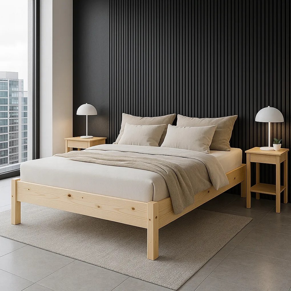 Fa ágy 140x200 +váz Magas Házas Skandináv Stabil