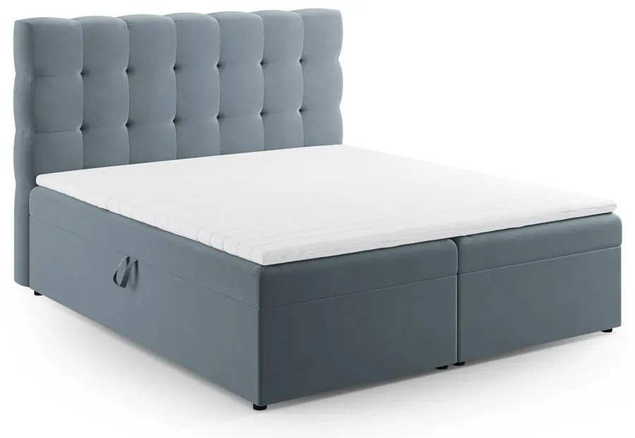 Világoskék boxspring ágy tárolóhellyel 160x200 cm Bali – Cosmopolitan Design