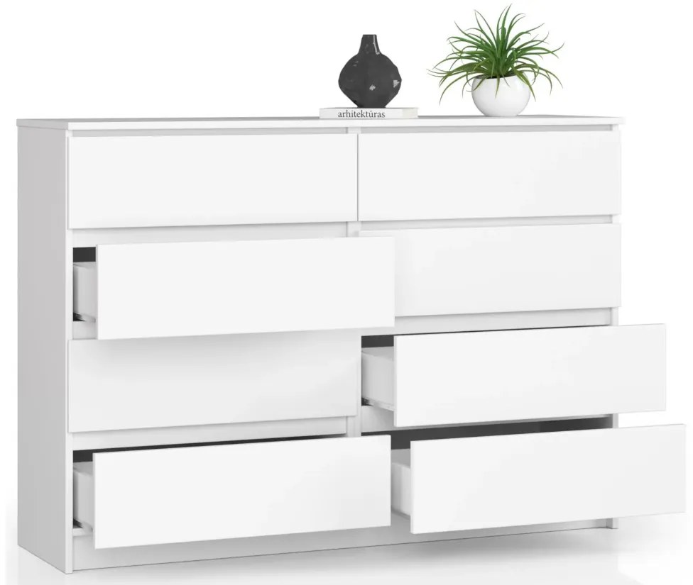 ARMARIA K120 komód, 120x99x40, fehér/metalik magasfényű