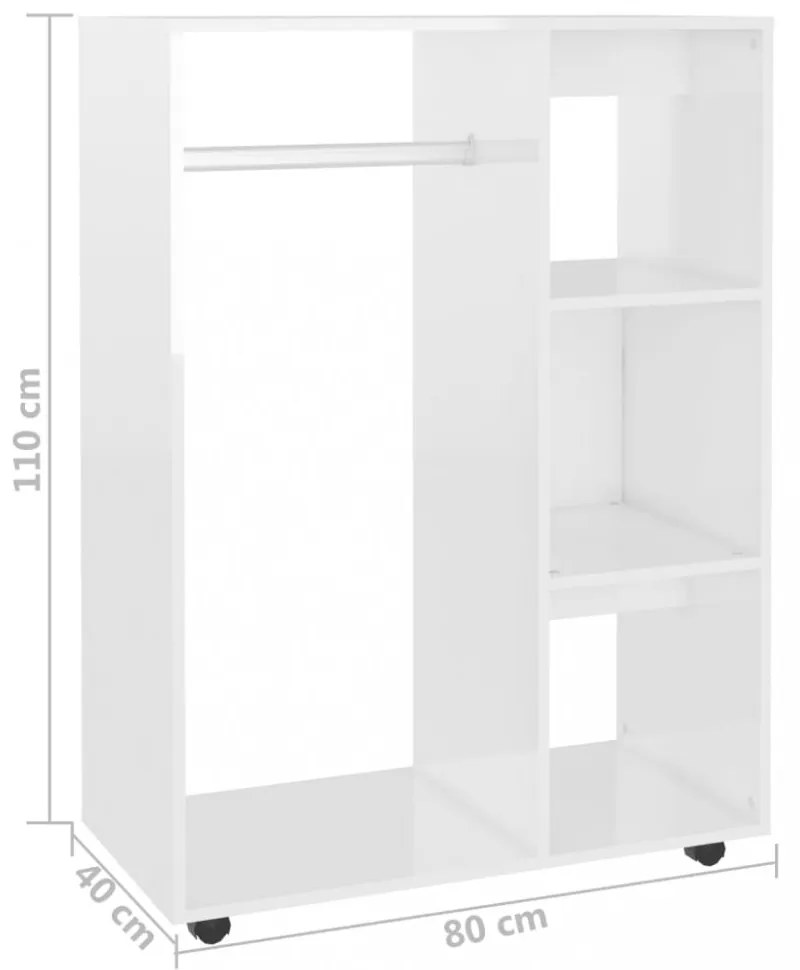 magasfényű fehér szerelt fa ruhásszekrény 80 x 40 x 110 cm
