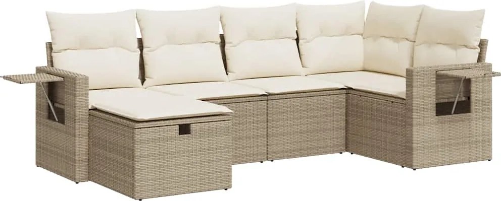 vidaXL 6 részes bézs polyrattan kerti ülőgarnitúra párnával