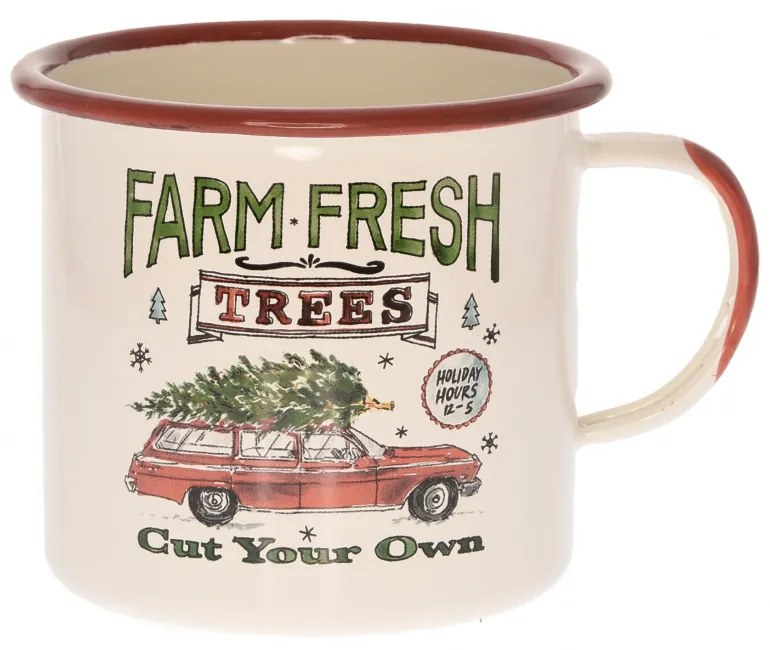 Bádog bögre autóval, karácsonyfával 11x11x10 cm