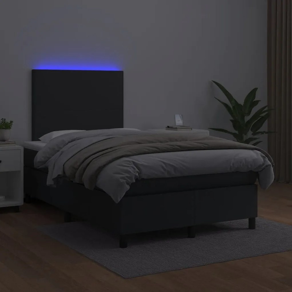 fekete műbőr rugós és LED-es ágy matraccal 120x190 cm