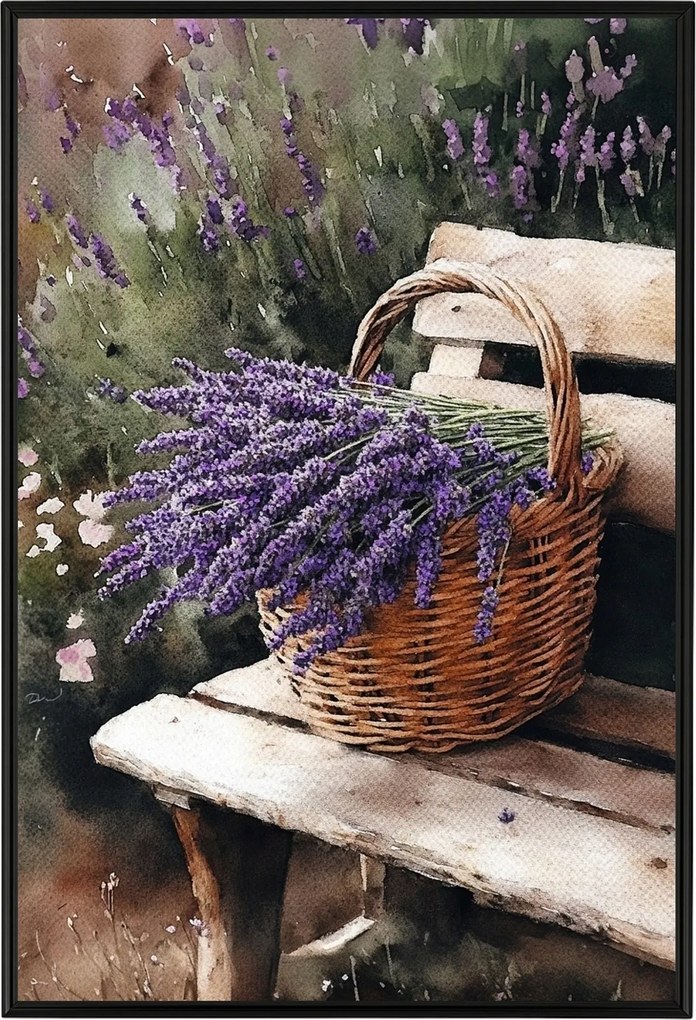Poszter Keret Alumínium Kert Pad Nyár Kosár Virágok Levendula Csokor 40x60