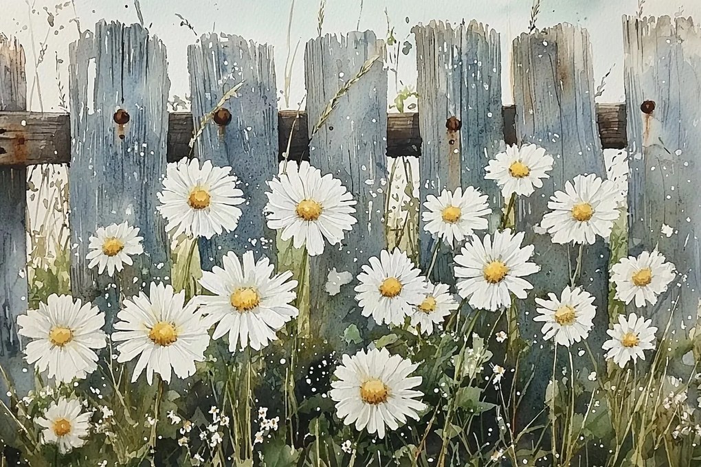 Fotótapéta Flizelina Gyerekek Kert Virágok Margaréták Kerítés 104x70,5 ragasztó