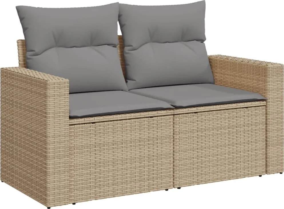 vidaXL 2 személyes bézs polyrattan kerti kanapé párnával