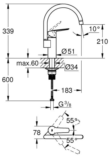GROHE 304692430 - START mosogató csaptelep, 339 mm, fekete
