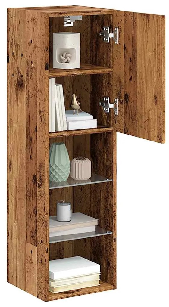 2 db antik fa színű TV-szekrény LED-lámpákkal 30,5x30x102 cm