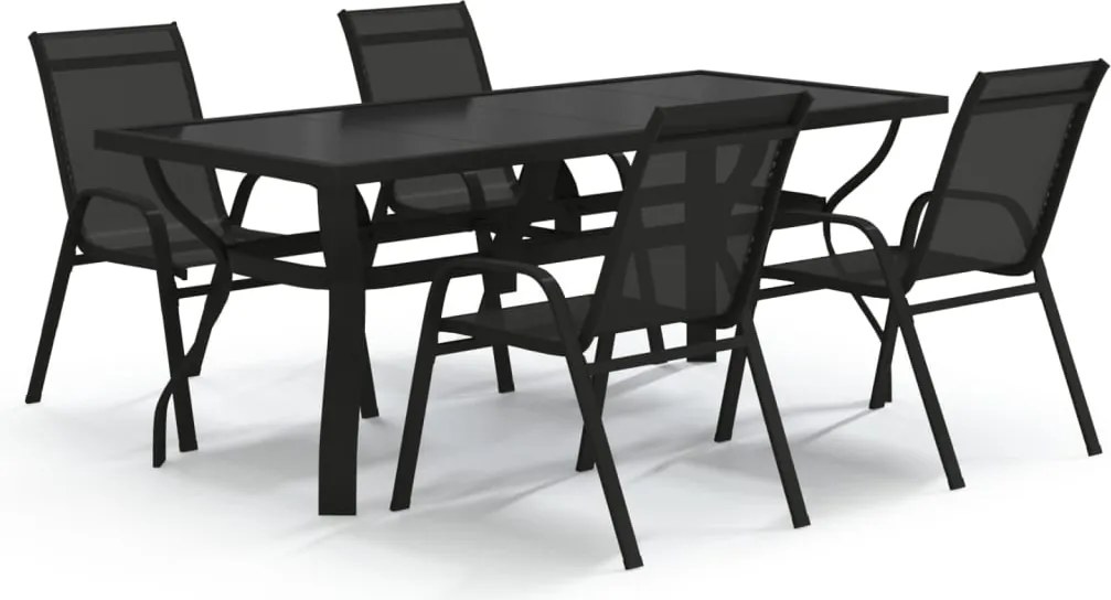 vidaXL 5 részes fekete kerti étkezőgarnitúra