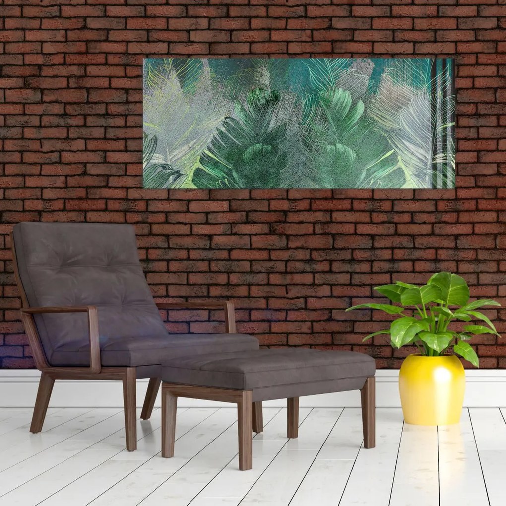 Kép - Beton textúra levelekkel (120x50 cm)