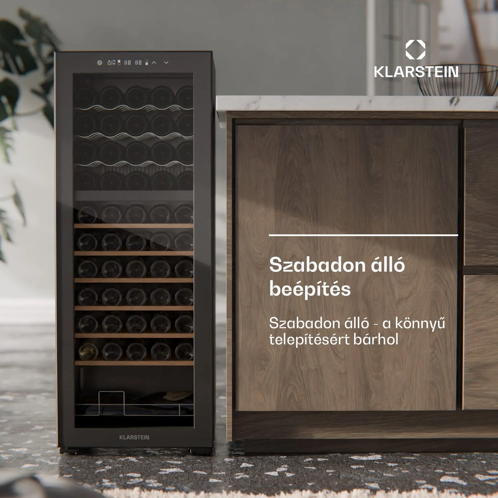 Klarstein Bovella 55 Duo+ borhűtő, 2 az 1-ben, 55 palack, 2 zóna, 9 polc, Érintéses vezérlés