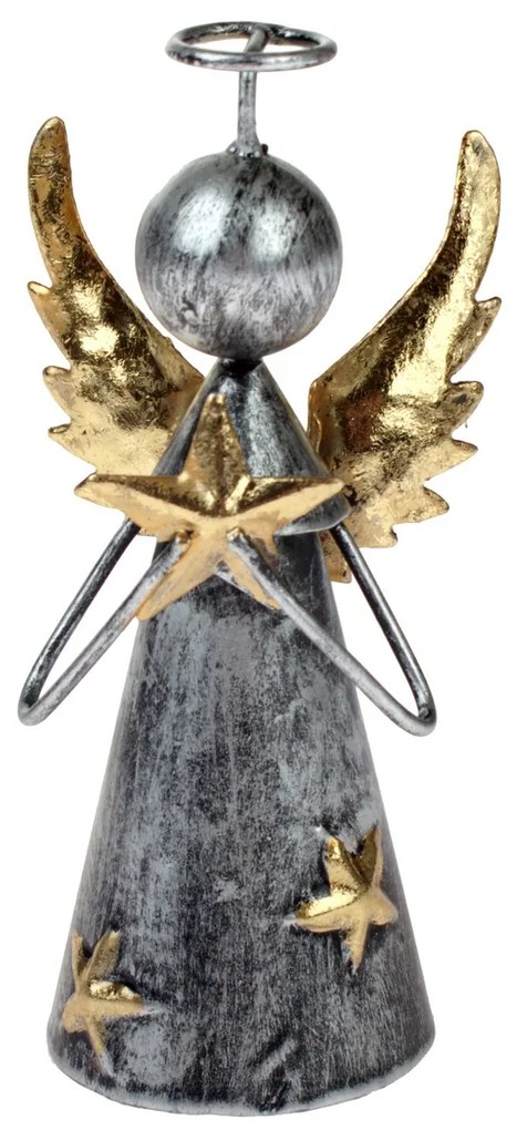 Fém díszítő angyal csillaggal, 12,5 cm
